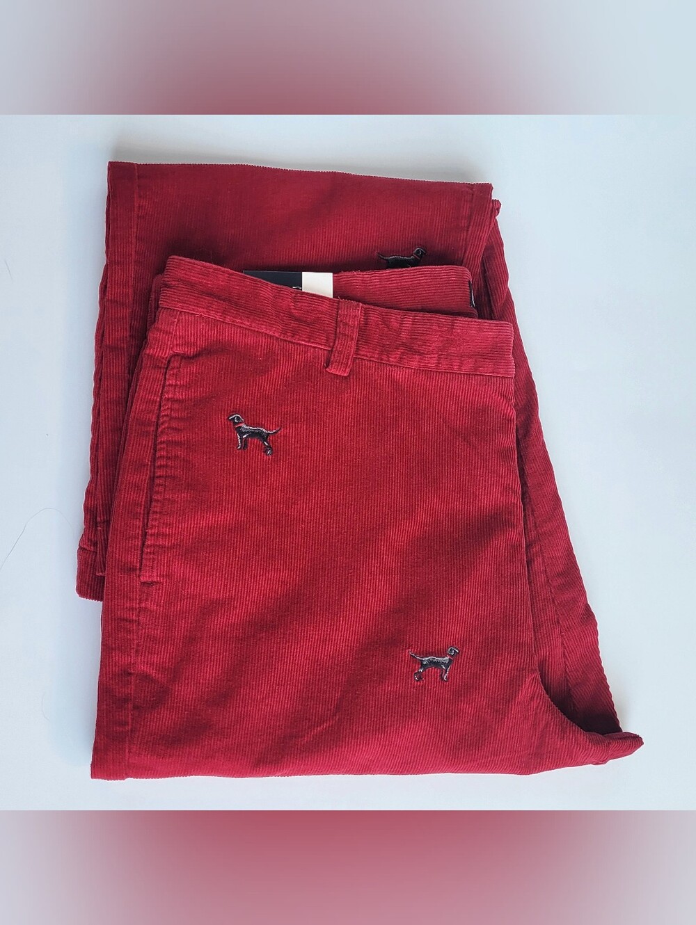 Chaps Pants Mens 38x32 (31.5"L) Red Corduroy Dog Embroidered Chino Straight